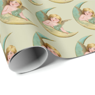 Papier cadeau de Noël à motif d'ange victorien vin