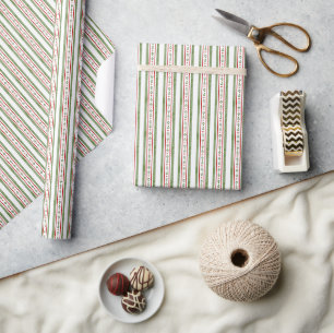 Papier cadeau de Noël aquarelle rayure rouge et ve