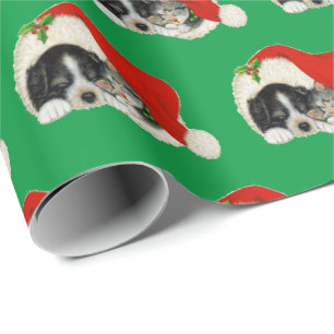 Papier cadeau de Noël avec chiot et chaton mignons