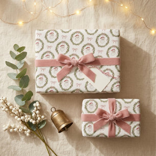 Papier cadeau de Noël avec Santa & Couronne à l'aq