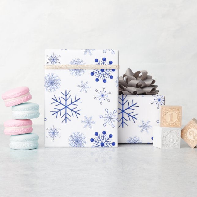 Papier cadeau de Noël bleu et blanc (Baby Shower)