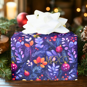 Papier cadeau de Noël botanique violet personnalis