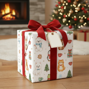 Papier cadeau de Noël Créatures d'Hiver Fantaisist