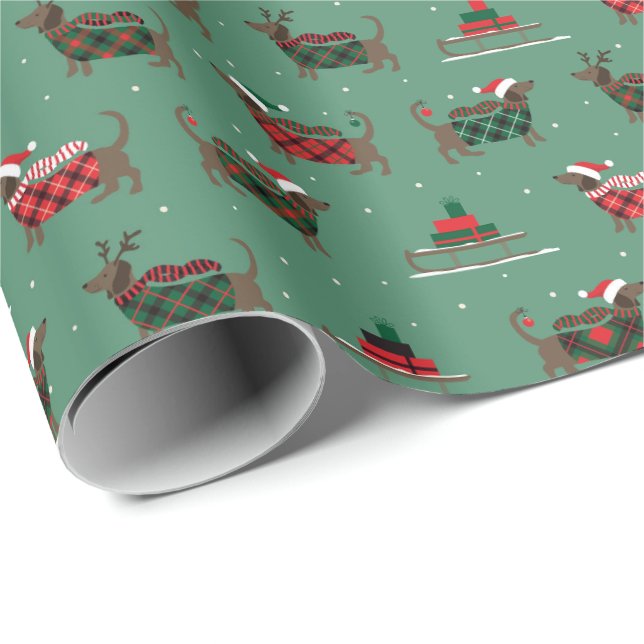 Papier cadeau de Noël de chien mignon Dachshund (Coin rond)