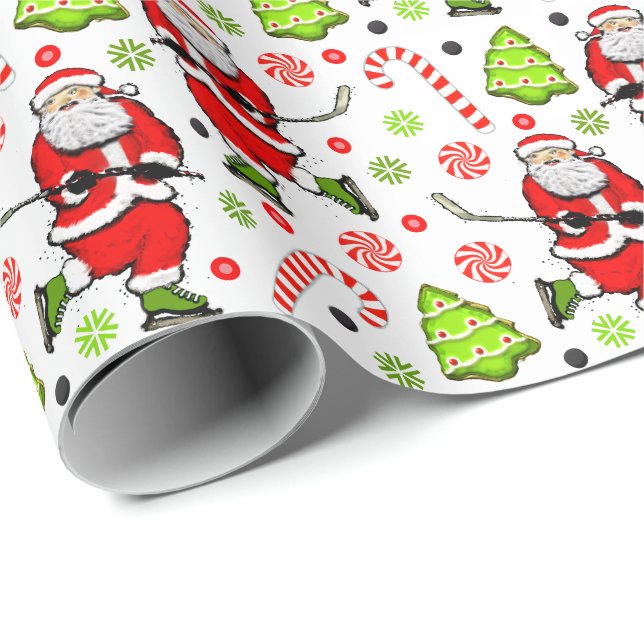 Papier cadeau de Noël de hockey (Coin rond)