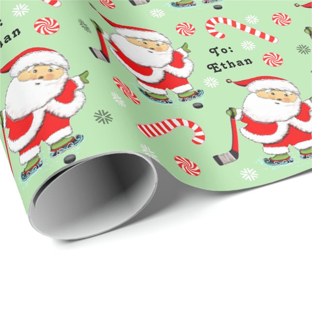 Papier cadeau de Noël de hockey (Coin rond)