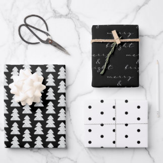 Papier cadeau de Noël noir et blanc moderne