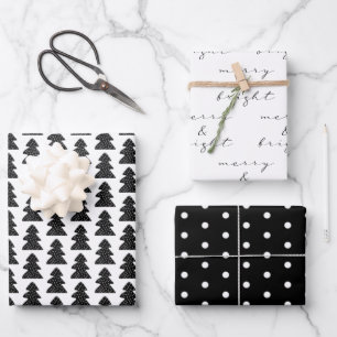 Papier cadeau de Noël noir et blanc moderne
