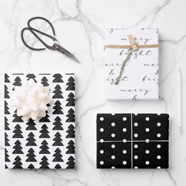 Papier cadeau de Noël noir et blanc moderne (Recto)