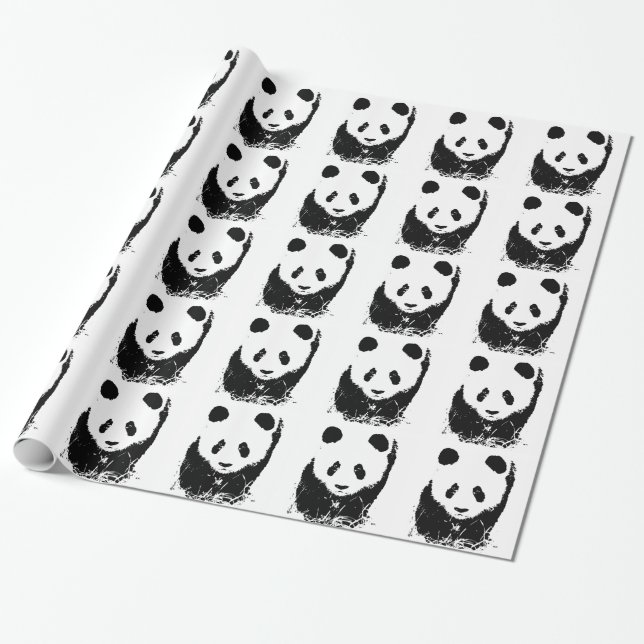 Papier Cadeau de Noël Panda Art Pop Noir & Blanc (Déroulé)