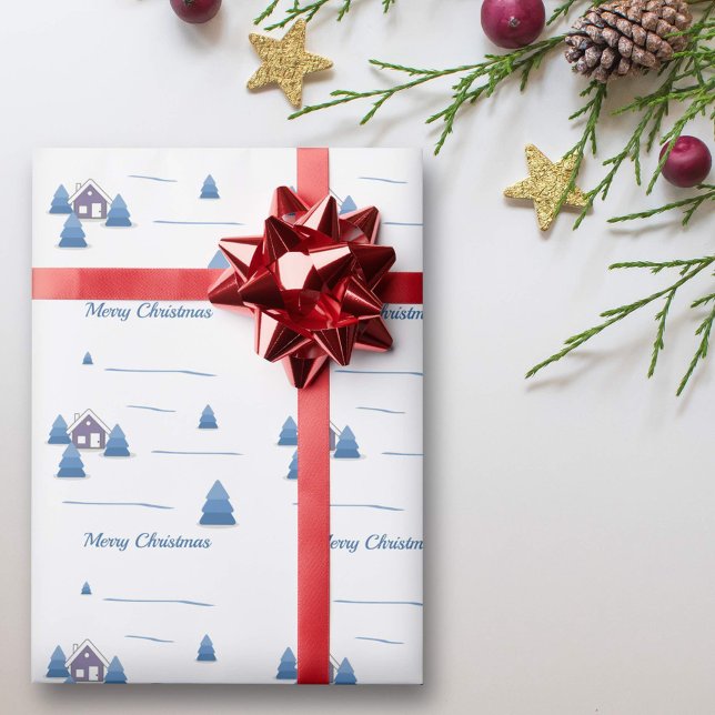 Papier cadeau de Noël - Paysage enneigé aquarelle (Christmas Snowy Landscape Wrapping Paper)