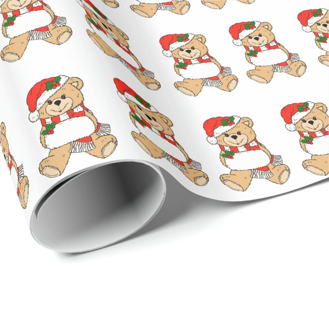 Papier cadeau de Noël père Noël Teddy Bear (Coin rond)
