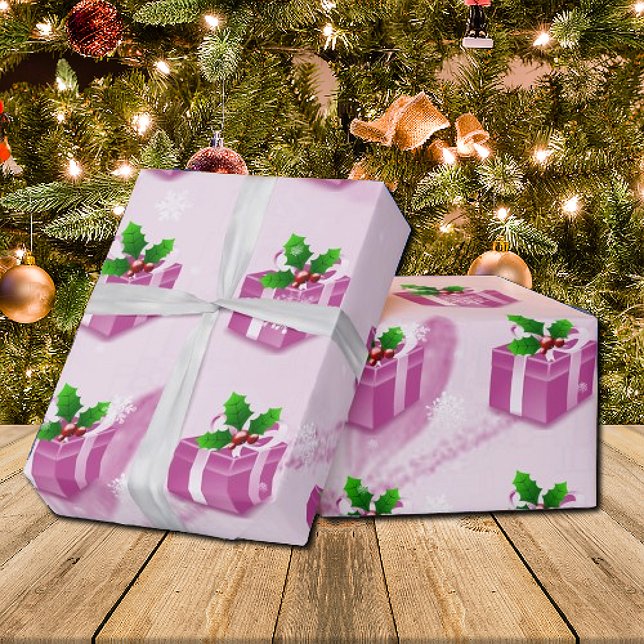 Papier cadeau de Noël rose (Pink Christmas Gift Wrapping Paper)