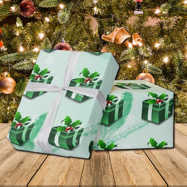 Papier cadeau de Noël vert (Green Christmas Gift Wrapping Paper)