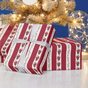 Papier cadeau de Noël vintage rayures rétro rouges