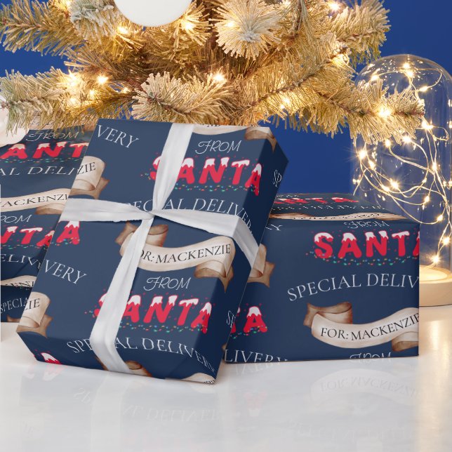 Papier Cadeau De Père Noël Votre nom sur Navy Blue Christmas (Vacances)