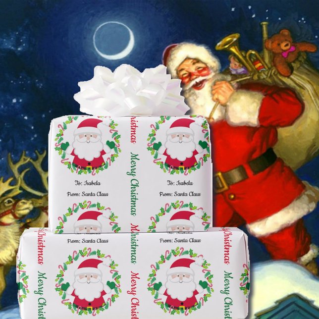 Papier Cadeau De Santa Claus Ajouter Nom de l'enfant Feu de Noël (Créateur téléchargé)