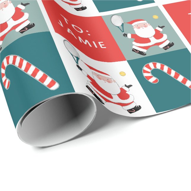 Papier cadeau de vacances de tennis personnalisé (Coin rond)