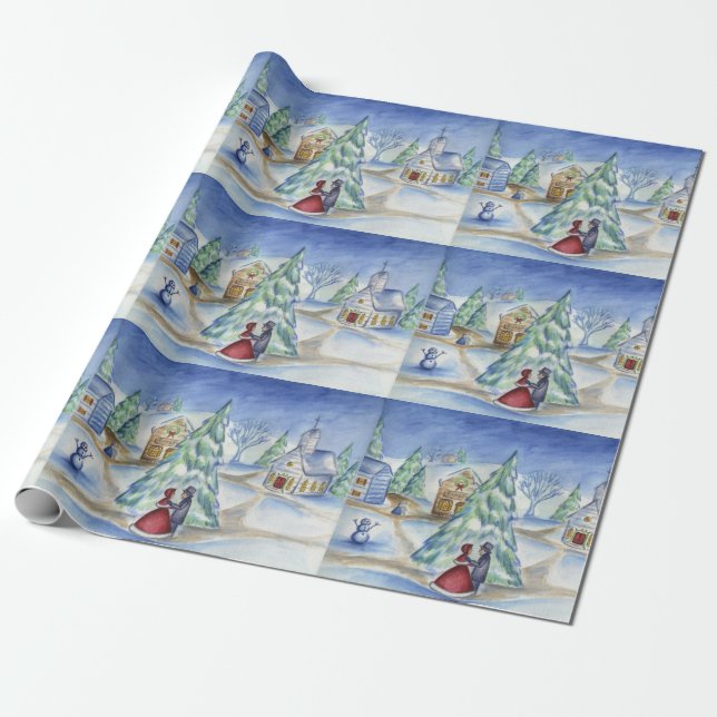 Papier cadeau de village de Noël victorien (Déroulé)