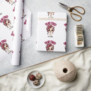Papier Cadeau Dead Tired Maman Vie Skeleton Messy Bun Bandana