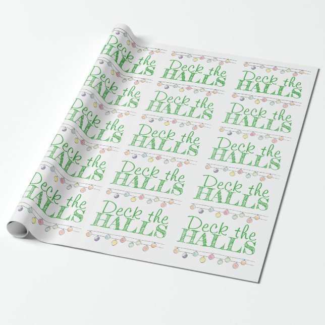 Papier Cadeau Deck Halls Aquarelle Ornements de Noël (Déroulé)