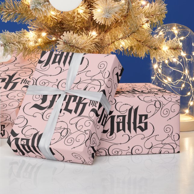 Papier Cadeau Deck Halls Moderne Noir rose (Vacances)