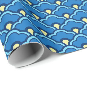 Papier Cadeau Déco pétoncles chinois, bleu océan et Indigo