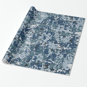 Papier Cadeau Décor de camouflage numérique bleu Navy