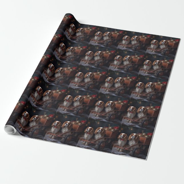 Papier Cadeau Décor de Noël Cavalier King Snowy Sleigh (Déroulé)