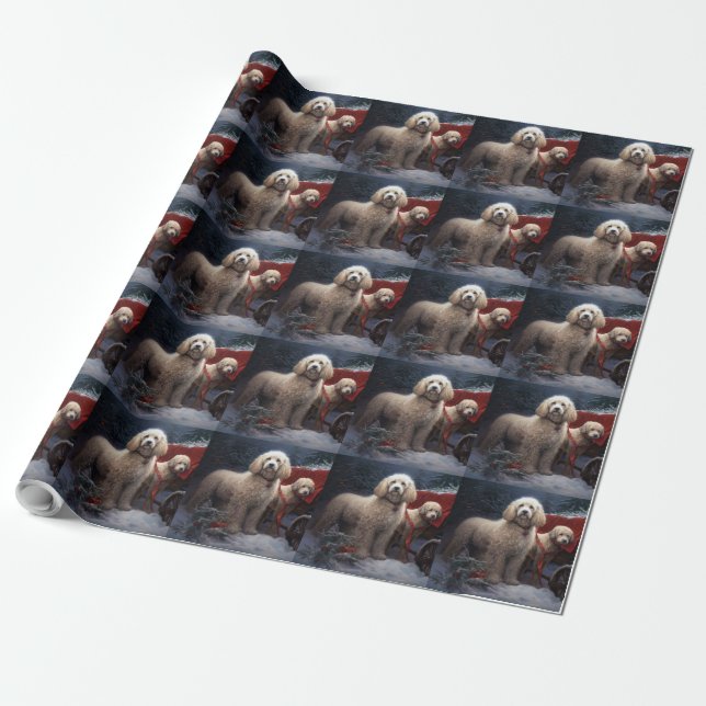 Papier Cadeau Décor de Noël de caniche Snowy (Déroulé)