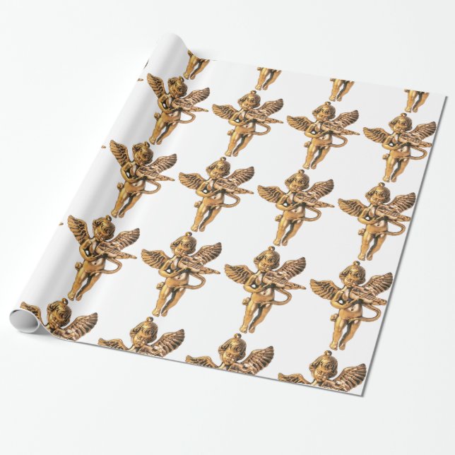 Papier Cadeau Décor de Noël de l'Ange d'or (Déroulé)