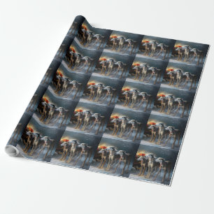 Papier Cadeau Décor de Noël Greyhound Snowy Sleigh