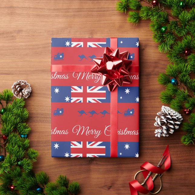 Papier Cadeau Décor de Noël Kangaroo, Joyeux Sleigh Australien (Cadeau de vacances)