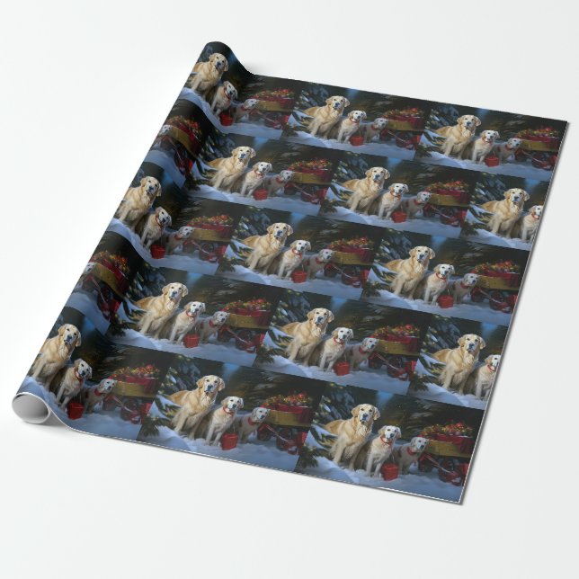 Papier Cadeau Décor de Noël pour retrieur d'or (Déroulé)
