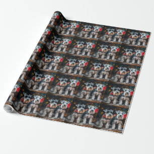 Papier Cadeau Décor de Noël Schnauzer Snowy Sleigh