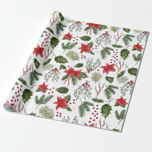 Papier Cadeau Décor de Noël Verdure plante Aquarelle