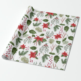 Papier Cadeau Décor de Noël Verdure plante Aquarelle