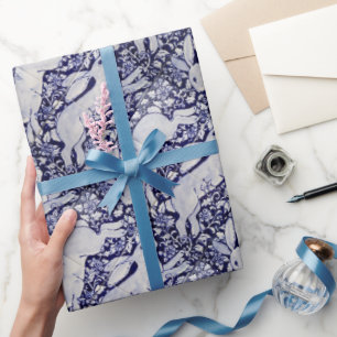 Papier Cadeau Décor en carreaux bleu et blanc de lapin Cobalt De