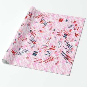 Papier Cadeau Décor Festif Fuchsia Roses Nuages