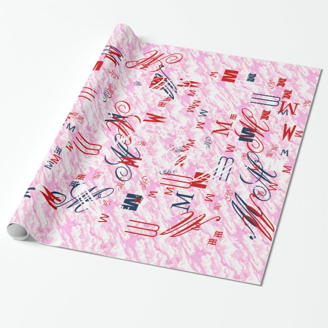 Papier Cadeau Décor Festif Fuchsia Roses Nuages (Déroulé)