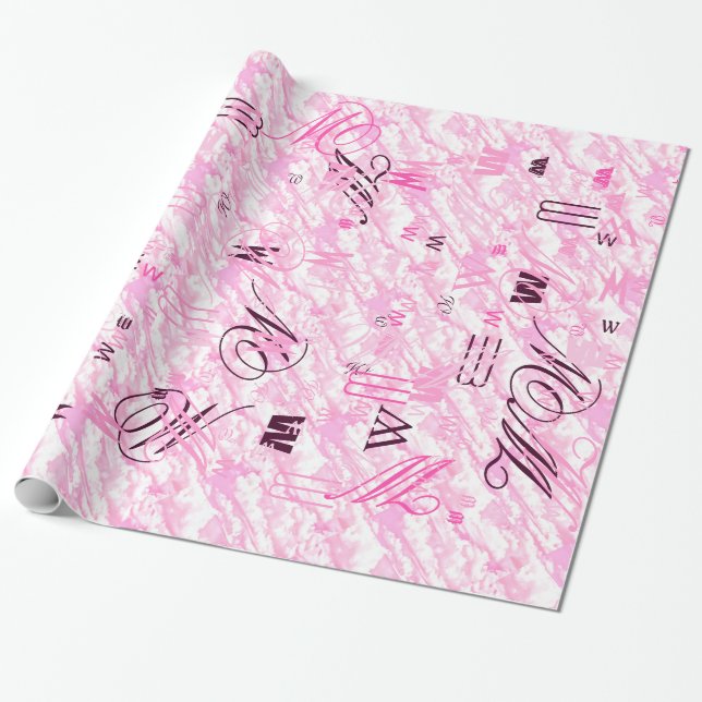 Papier Cadeau Décor Festif Fuchsia Roses Nuages (Déroulé)
