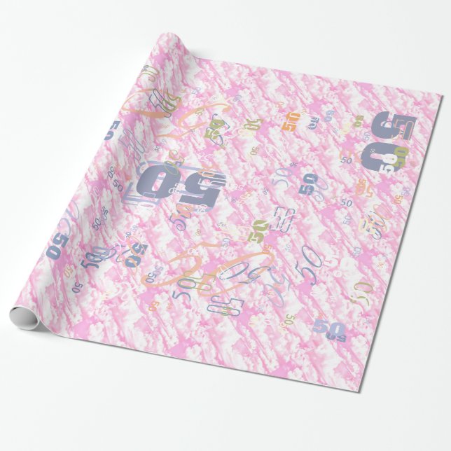 Papier Cadeau Décor Festif Fuchsia Roses Nuages (Déroulé)