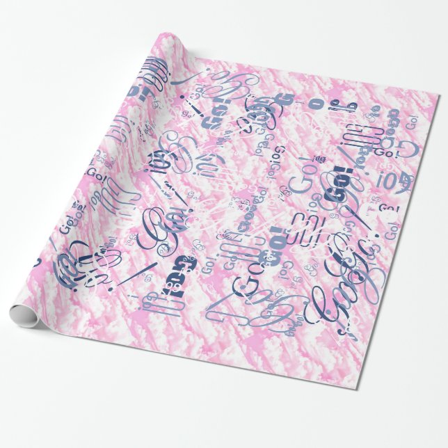 Papier Cadeau Décor Festif Fuchsia Roses Nuages (Déroulé)
