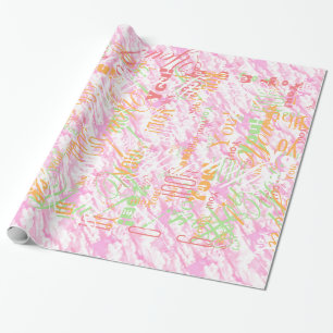 Papier Cadeau Décor Festif Fuchsia Roses Nuages