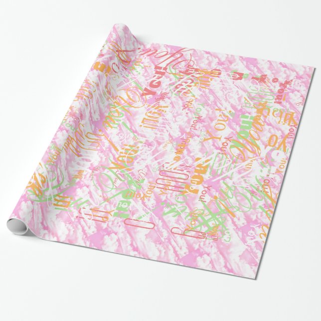 Papier Cadeau Décor Festif Fuchsia Roses Nuages (Déroulé)