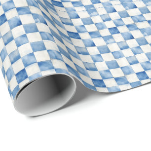 Papier cadeau décoratif à carreaux bleus