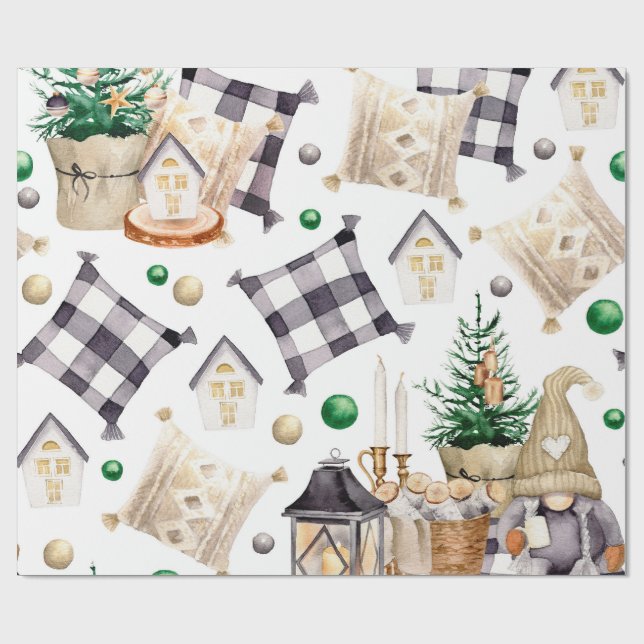 Papier Cadeau Décoration de Noël Gnome (Plat)