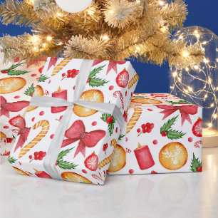 Papier Cadeau Décorations de Noël à l'aquarelle festive