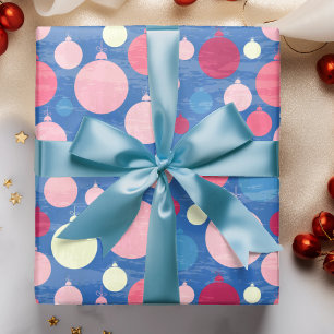 Papier Cadeau Décorations de Noël bleu rose Motif de vacances