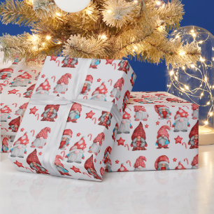 Papier Cadeau Décorations de Noël de Gnomes mignons rouge et ble